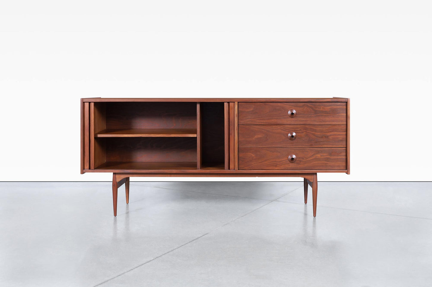 Vintage Walnut Tambour Door Credenza by John Caldwell for Brown Saltman