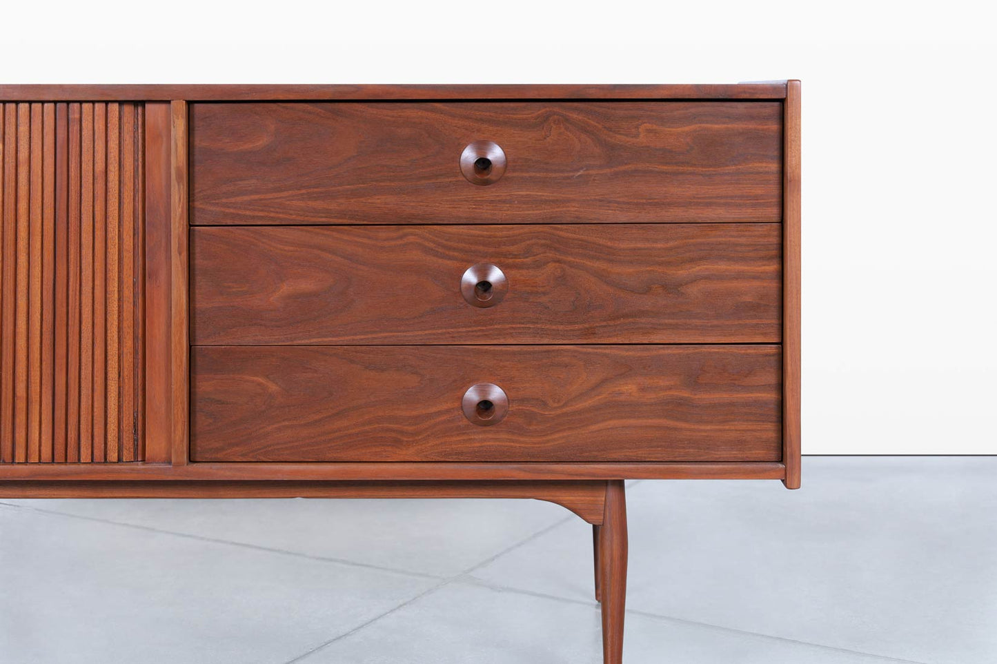 Vintage Walnut Tambour Door Credenza by John Caldwell for Brown Saltman