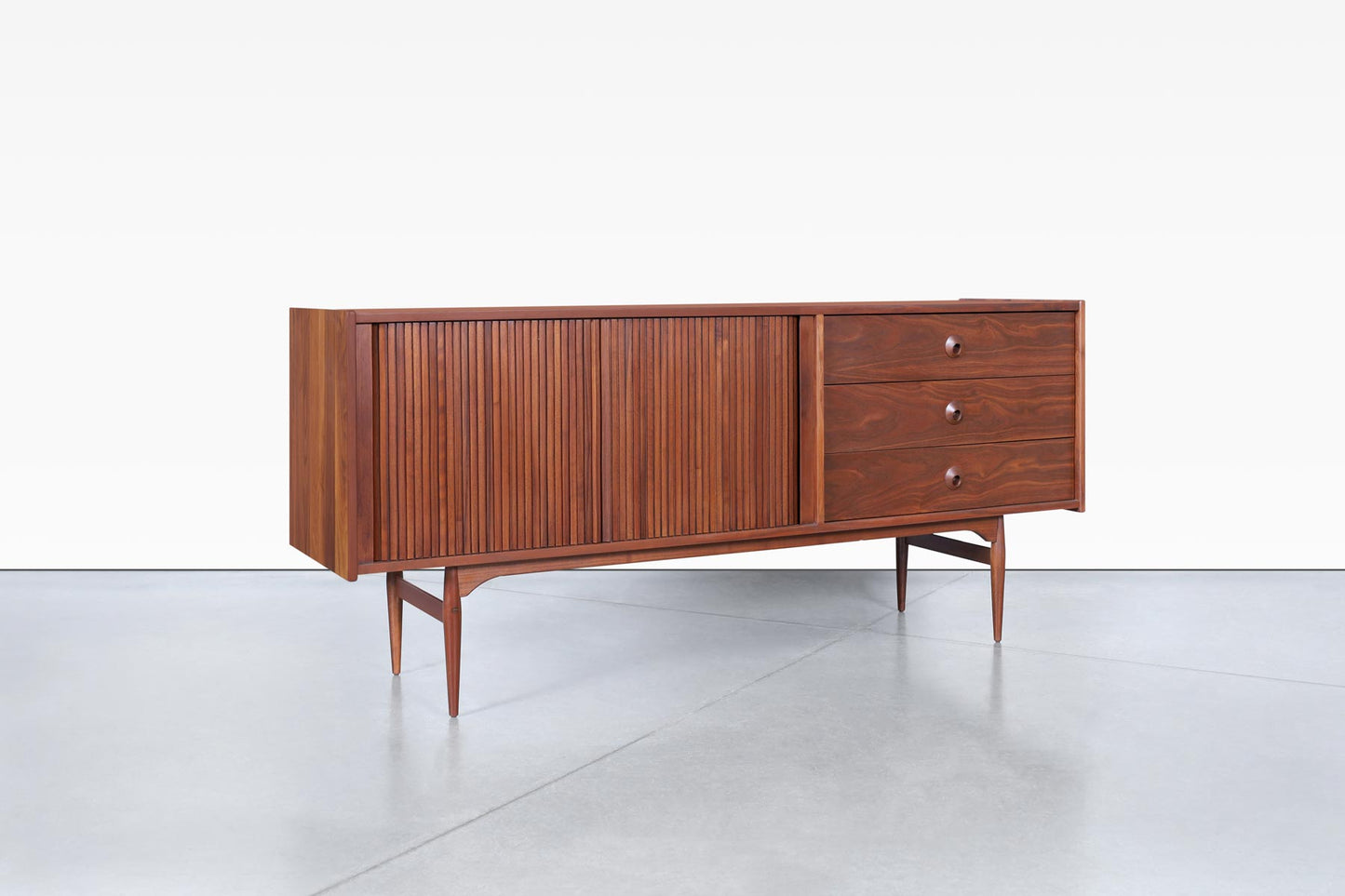 Vintage Walnut Tambour Door Credenza by John Caldwell for Brown Saltman