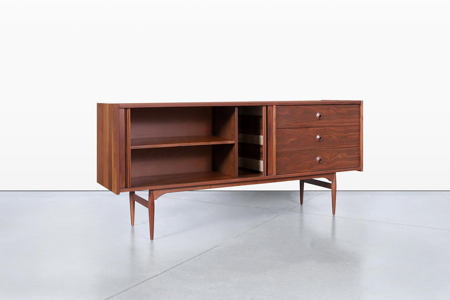 Vintage Walnut Tambour Door Credenza by John Caldwell for Brown Saltman