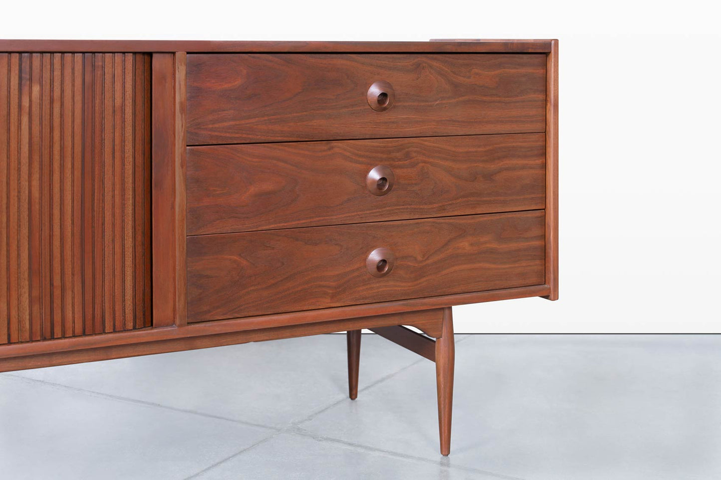 Vintage Walnut Tambour Door Credenza by John Caldwell for Brown Saltman