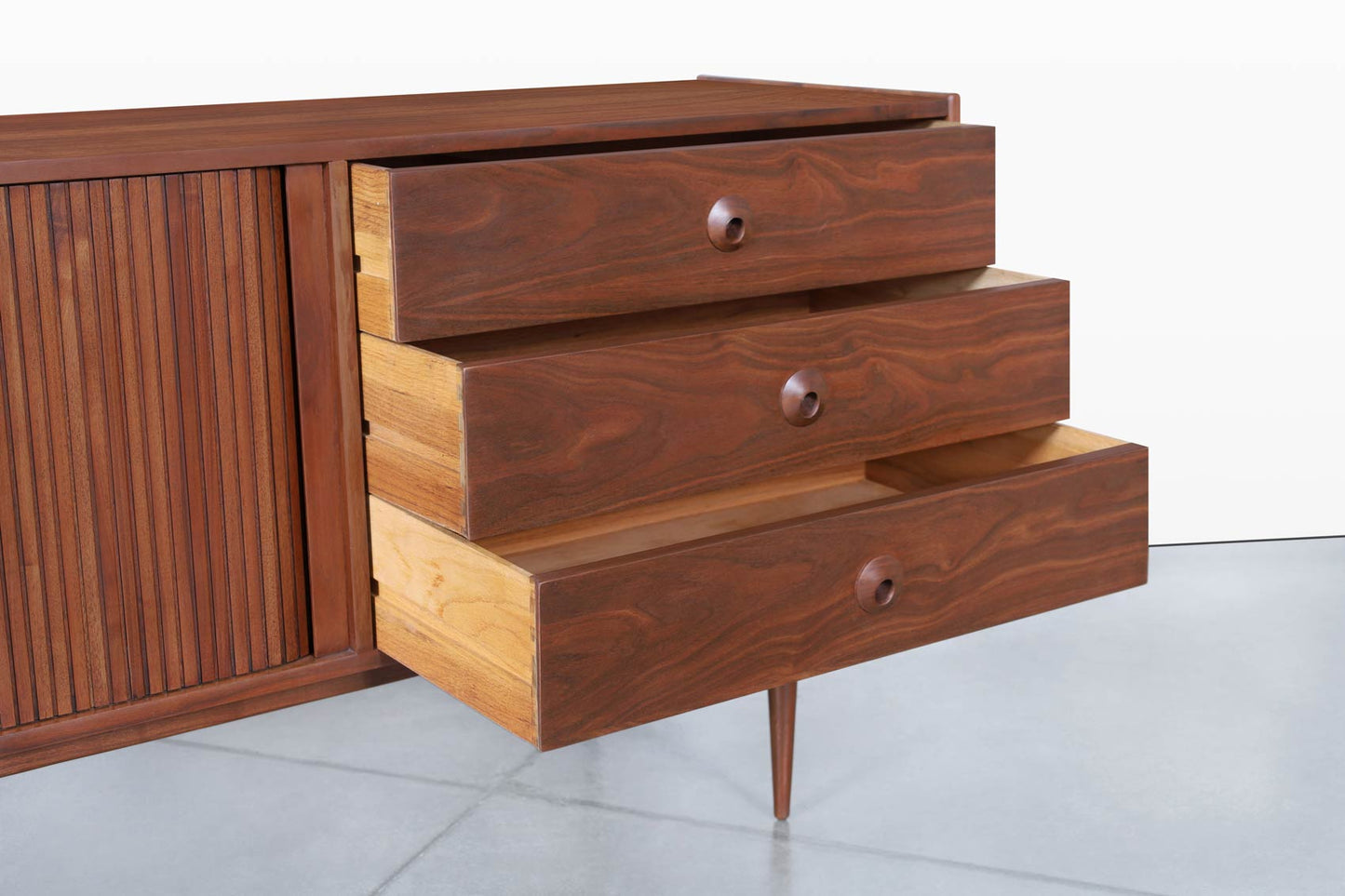 Vintage Walnut Tambour Door Credenza by John Caldwell for Brown Saltman