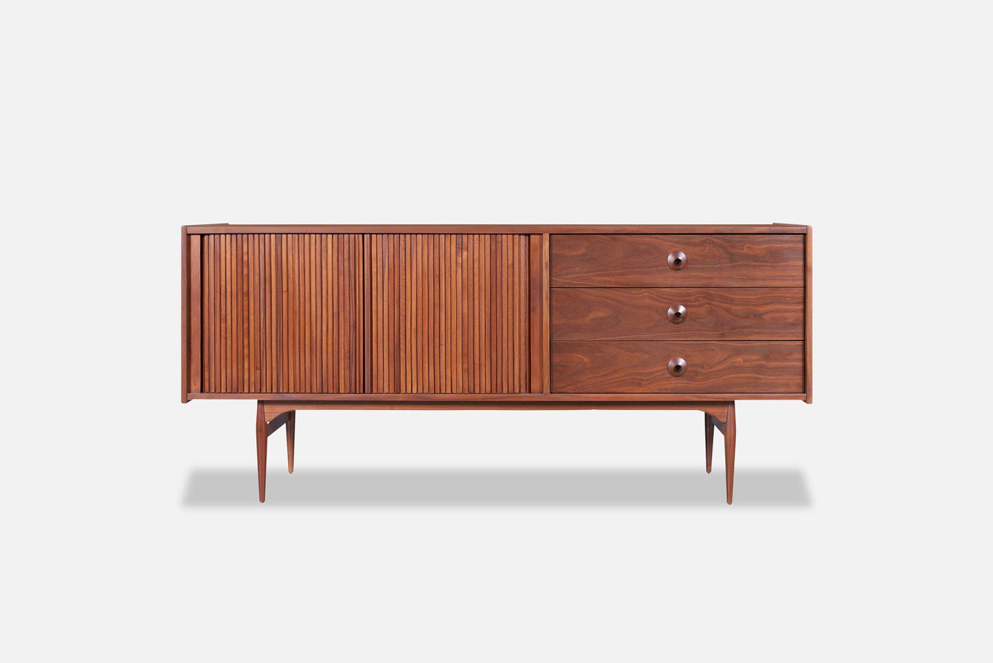 Vintage Walnut Tambour Door Credenza by John Caldwell for Brown Saltman