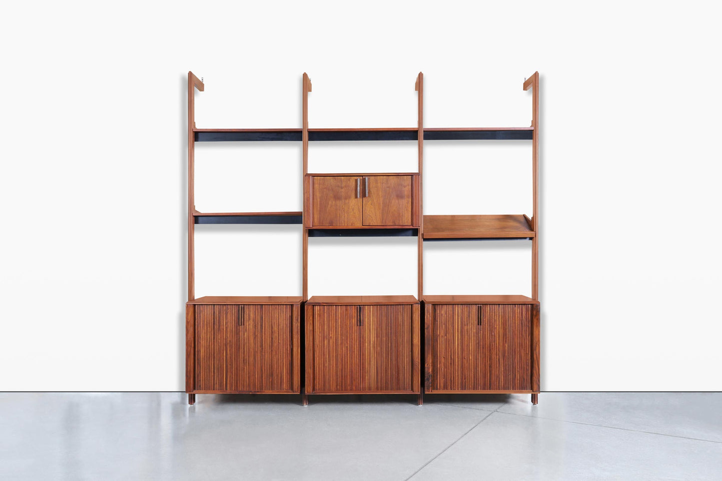 Vintage Walnut Tambour Door Wall Unit by Barzilay