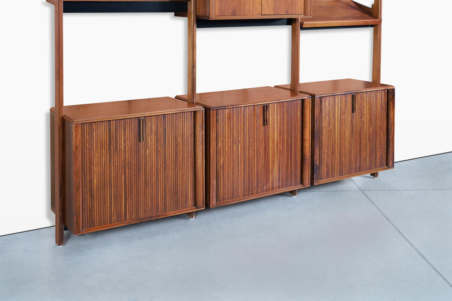 Vintage Walnut Tambour Door Wall Unit by Barzilay