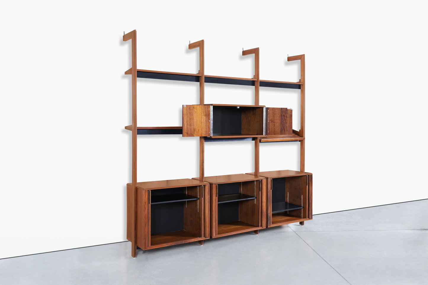 Vintage Walnut Tambour Door Wall Unit by Barzilay