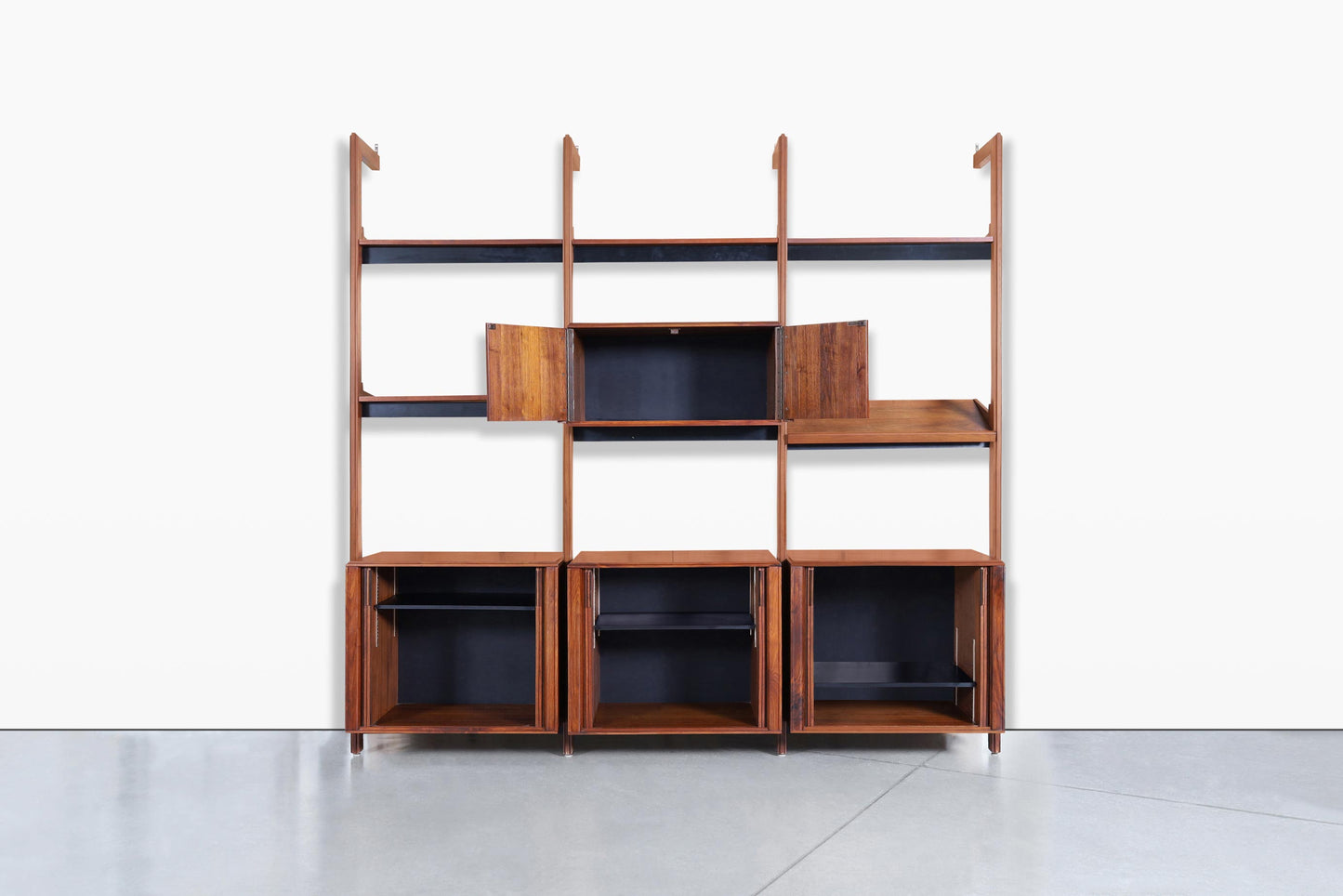 Vintage Walnut Tambour Door Wall Unit by Barzilay