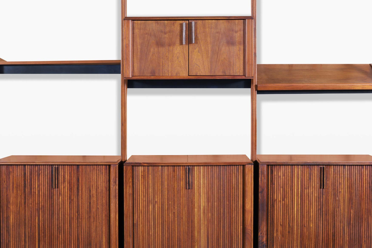 Vintage Walnut Tambour Door Wall Unit by Barzilay