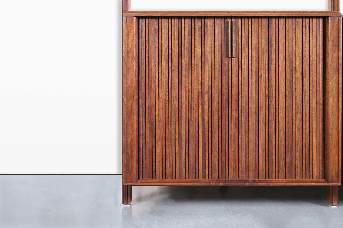 Vintage Walnut Tambour Door Wall Unit by Barzilay
