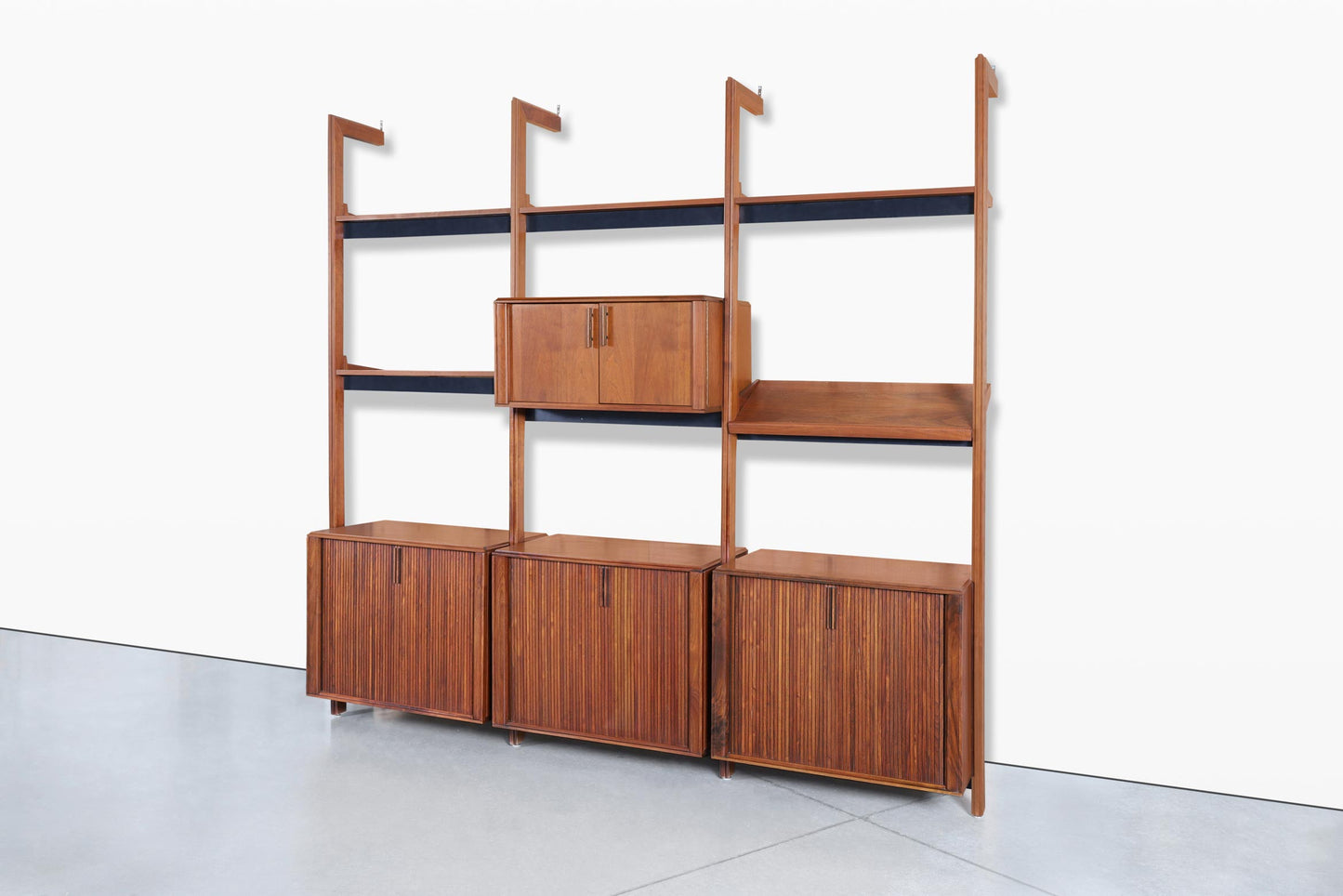 Vintage Walnut Tambour Door Wall Unit by Barzilay