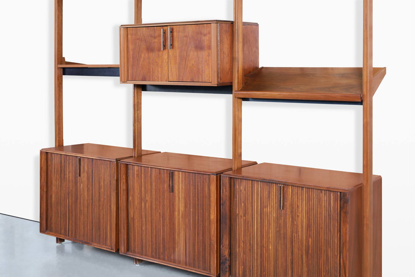 Vintage Walnut Tambour Door Wall Unit by Barzilay