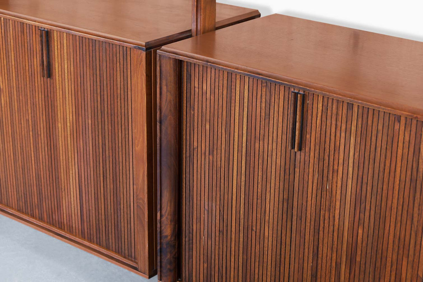 Vintage Walnut Tambour Door Wall Unit by Barzilay