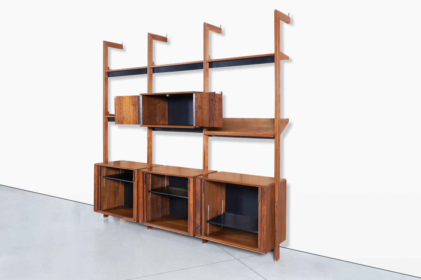 Vintage Walnut Tambour Door Wall Unit by Barzilay