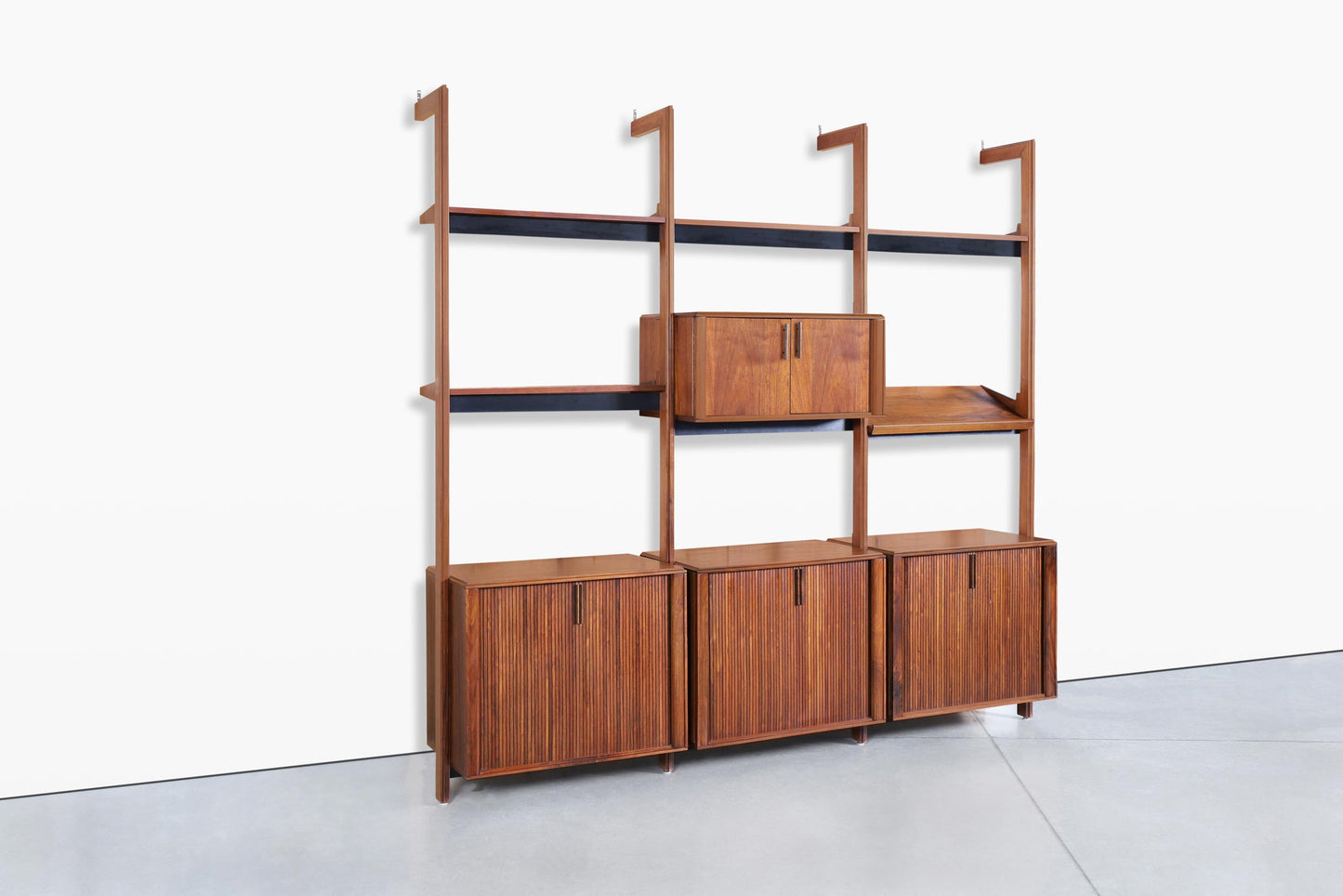 Vintage Walnut Tambour Door Wall Unit by Barzilay