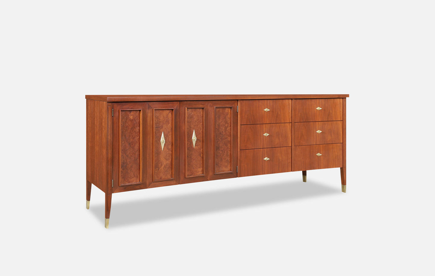 Vintage Walnut and Burl Wood Curved Credenza
