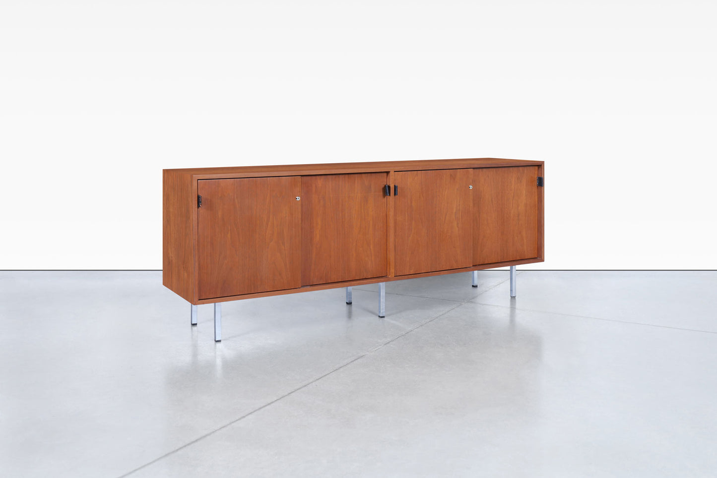 Vintage Walnut and Chrome Credenza by Florence Knoll