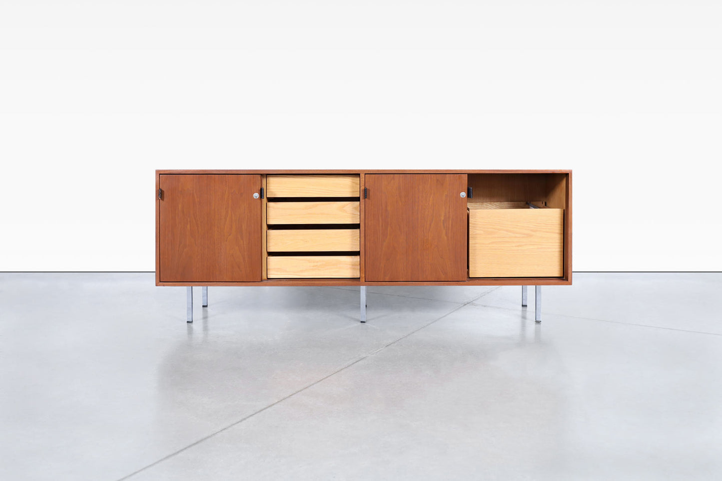 Vintage Walnut and Chrome Credenza by Florence Knoll