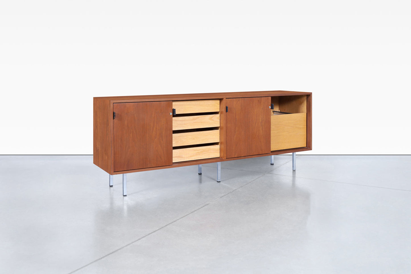 Vintage Walnut and Chrome Credenza by Florence Knoll