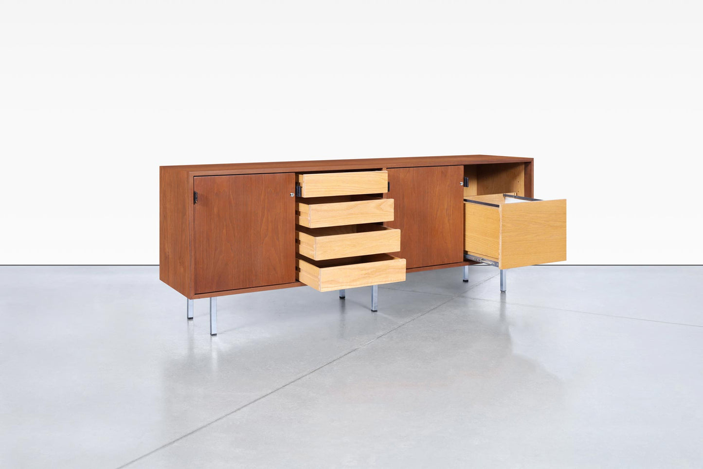 Vintage Walnut and Chrome Credenza by Florence Knoll