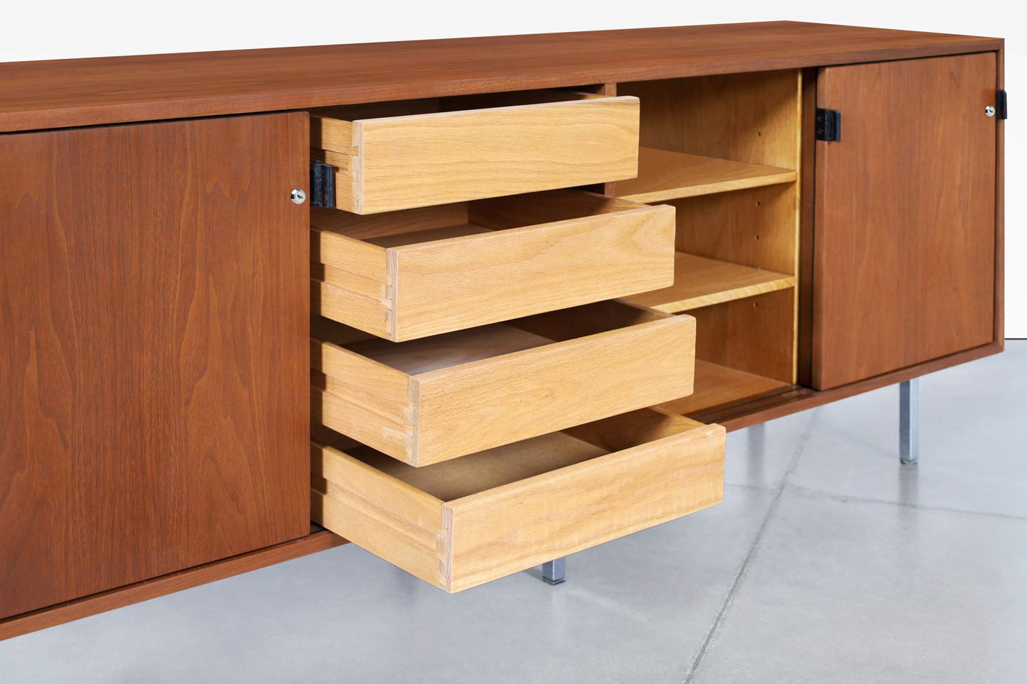 Vintage Walnut and Chrome Credenza by Florence Knoll