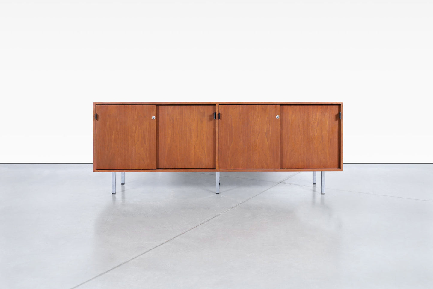 Vintage Walnut and Chrome Credenza by Florence Knoll