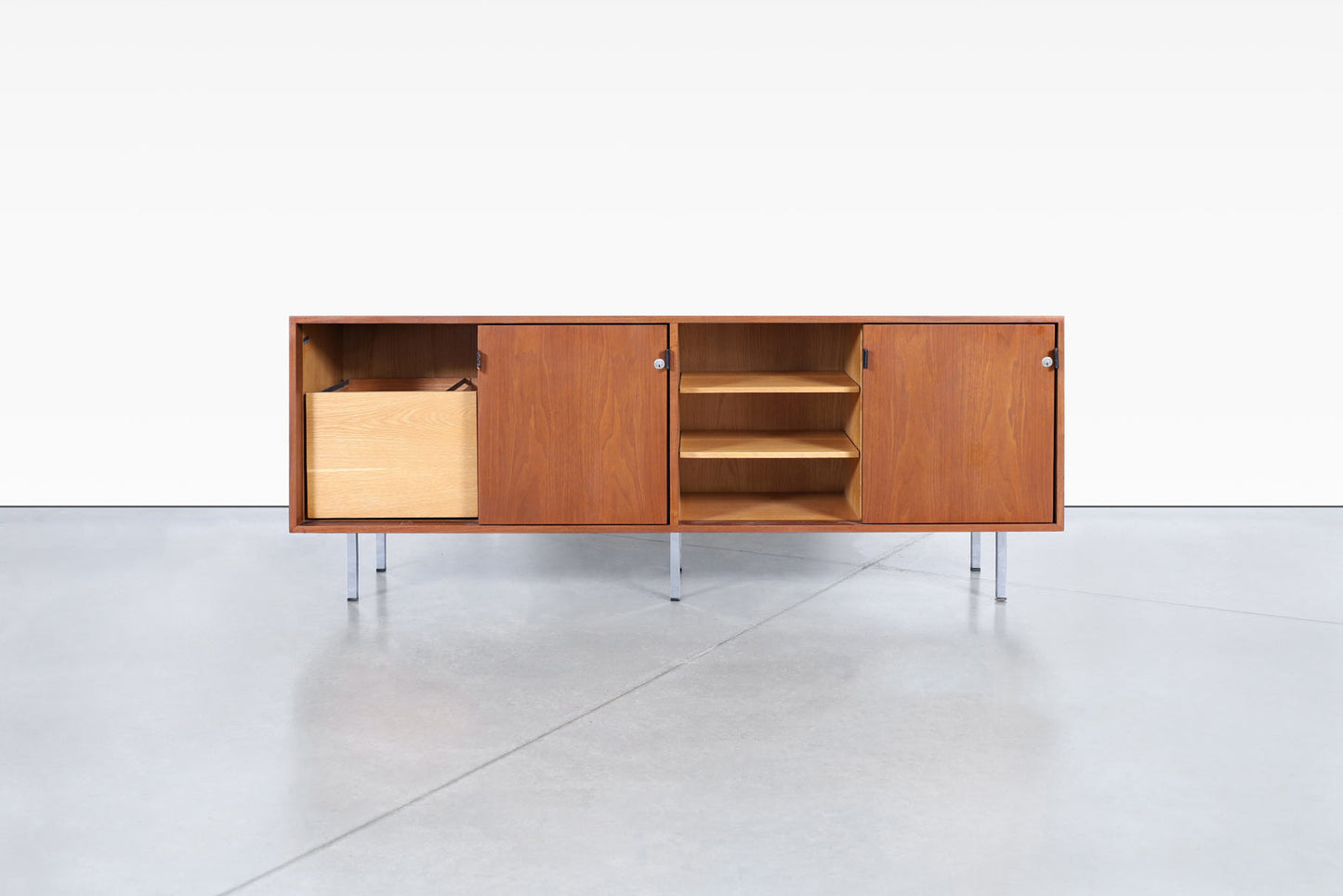 Vintage Walnut and Chrome Credenza by Florence Knoll