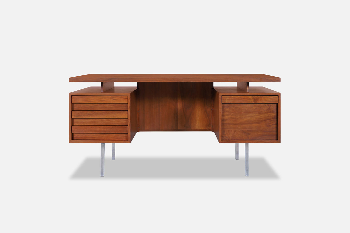 Vintage Walnut and Chrome Executive Desk by John Keal for Brown Saltman