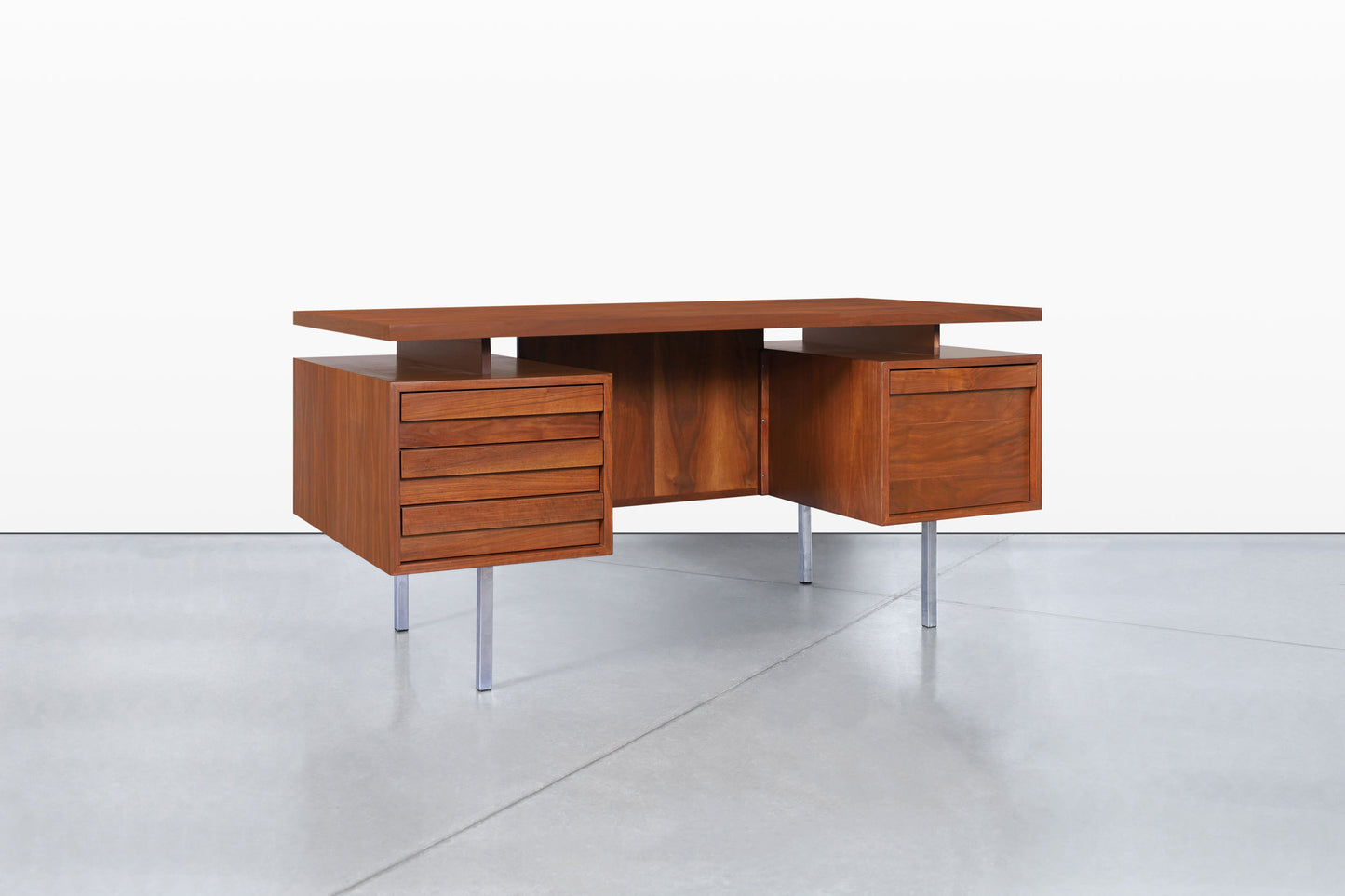Vintage Walnut and Chrome Executive Desk by John Keal for Brown Saltman