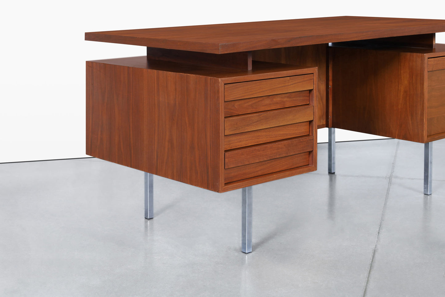 Vintage Walnut and Chrome Executive Desk by John Keal for Brown Saltman