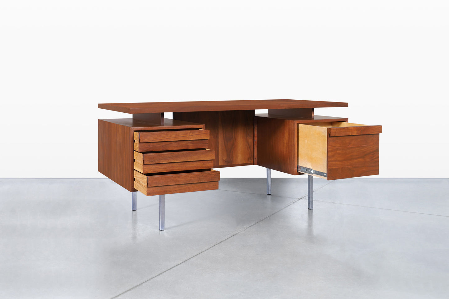 Vintage Walnut and Chrome Executive Desk by John Keal for Brown Saltman