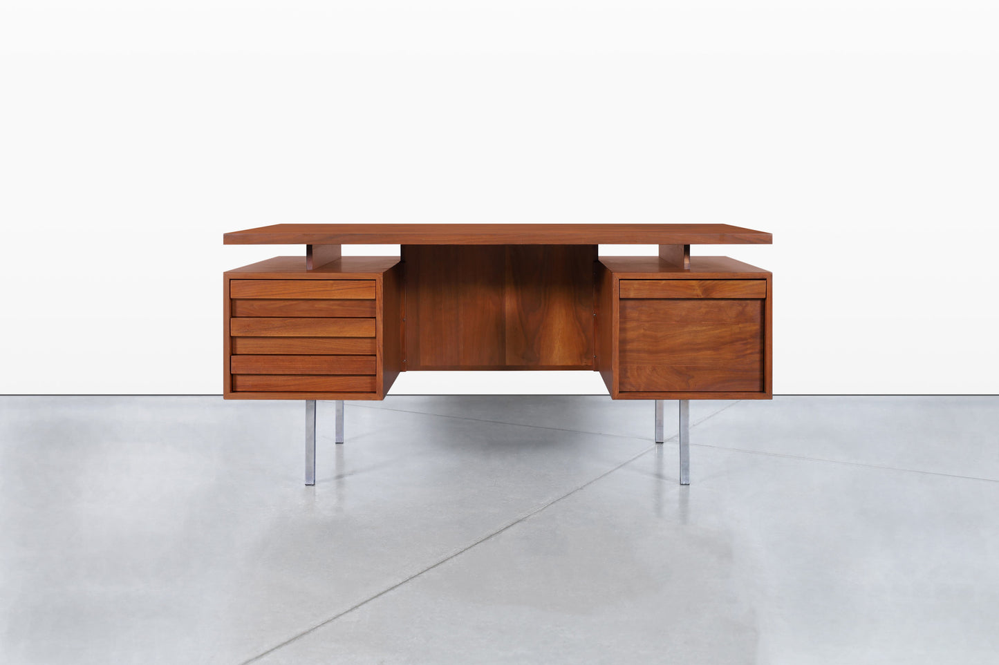 Vintage Walnut and Chrome Executive Desk by John Keal for Brown Saltman