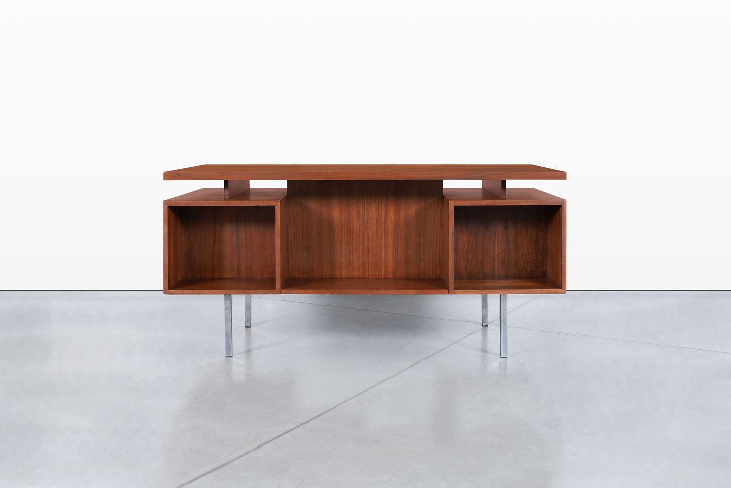 Vintage Walnut and Chrome Executive Desk by John Keal for Brown Saltman
