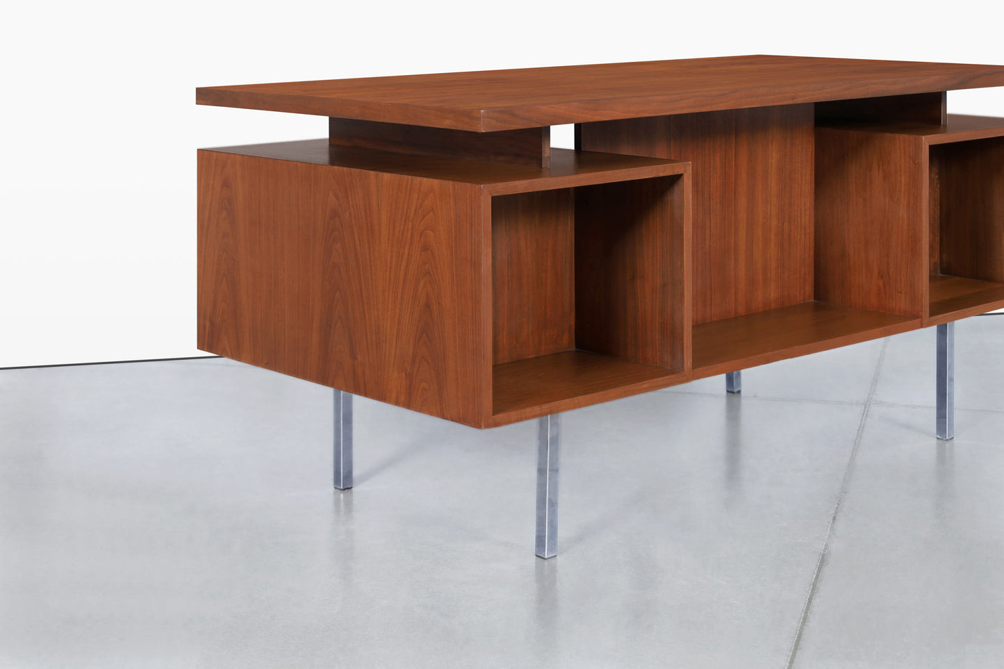 Vintage Walnut and Chrome Executive Desk by John Keal for Brown Saltman