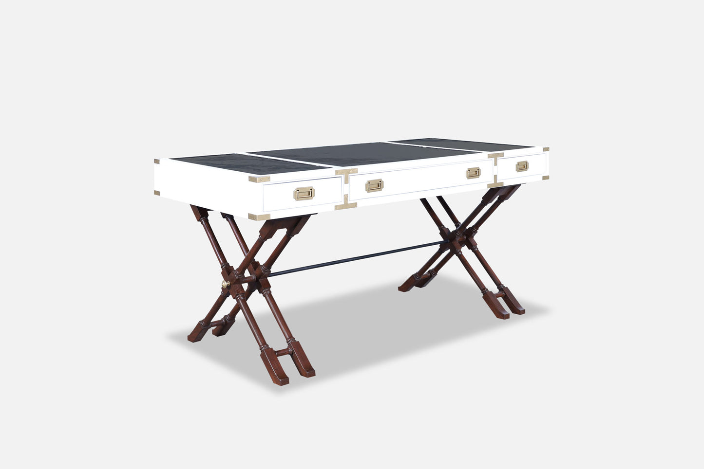 Vintage White Lacquered Campaign Desk by Brandt Furniture