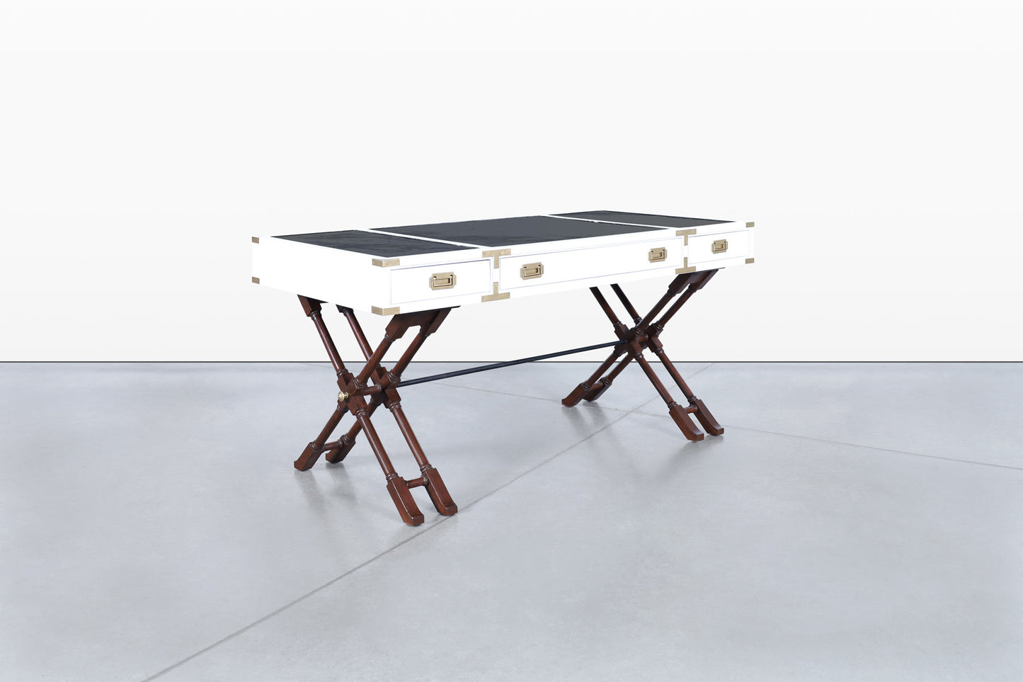 Vintage White Lacquered Campaign Desk by Brandt Furniture