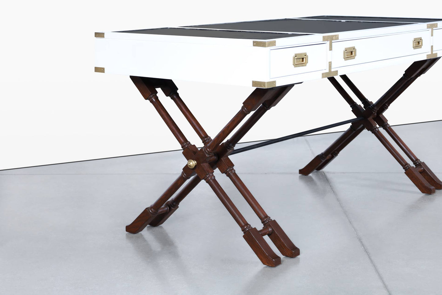 Vintage White Lacquered Campaign Desk by Brandt Furniture