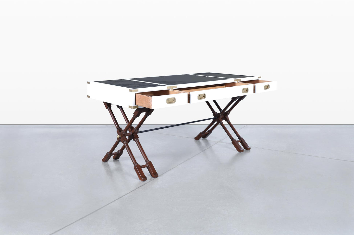 Vintage White Lacquered Campaign Desk by Brandt Furniture