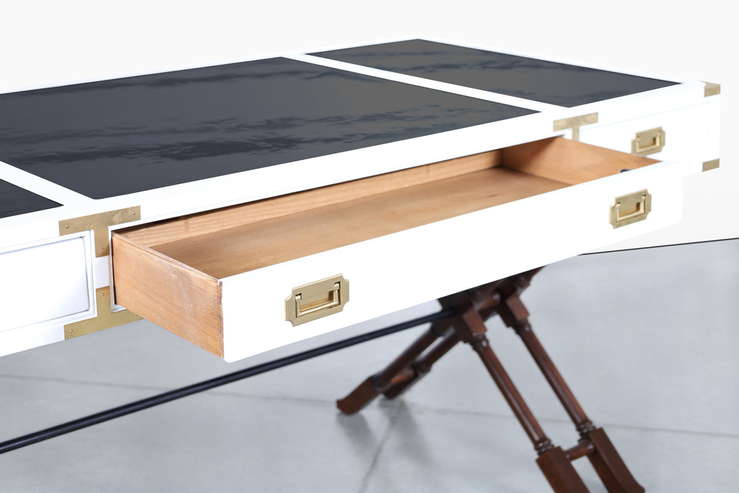 Vintage White Lacquered Campaign Desk by Brandt Furniture