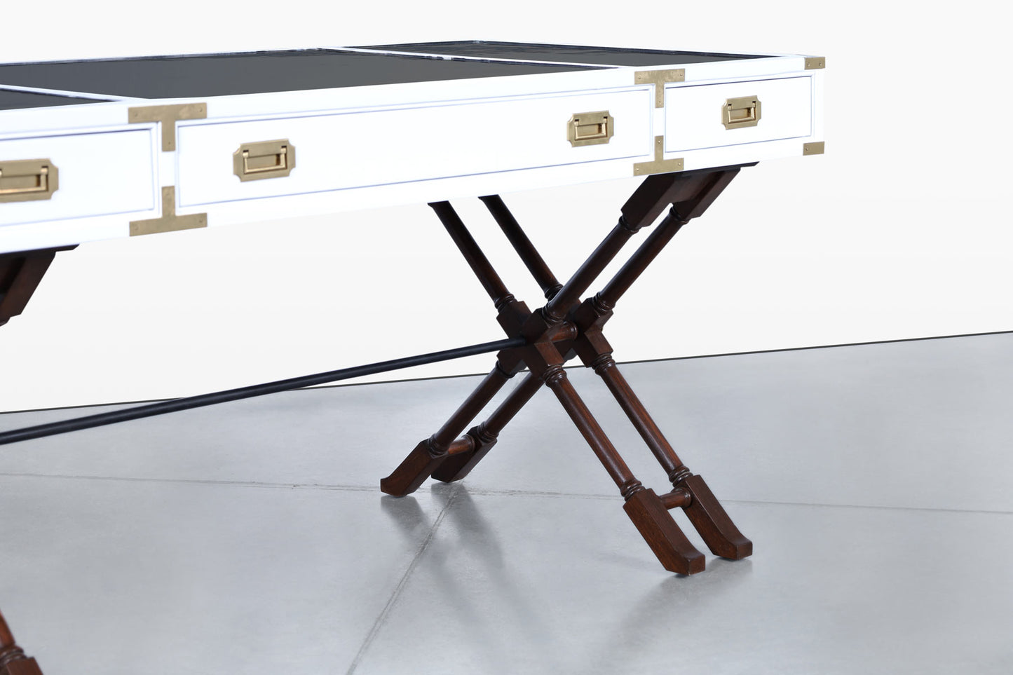 Vintage White Lacquered Campaign Desk by Brandt Furniture