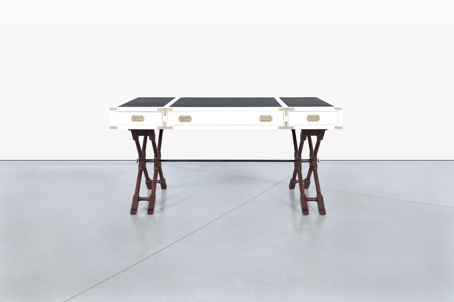 Vintage White Lacquered Campaign Desk by Brandt Furniture