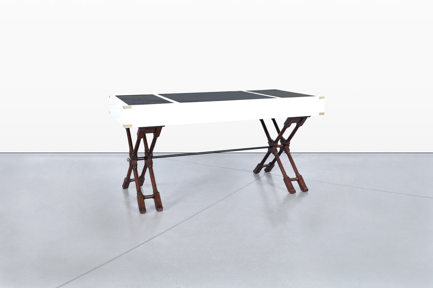 Vintage White Lacquered Campaign Desk by Brandt Furniture