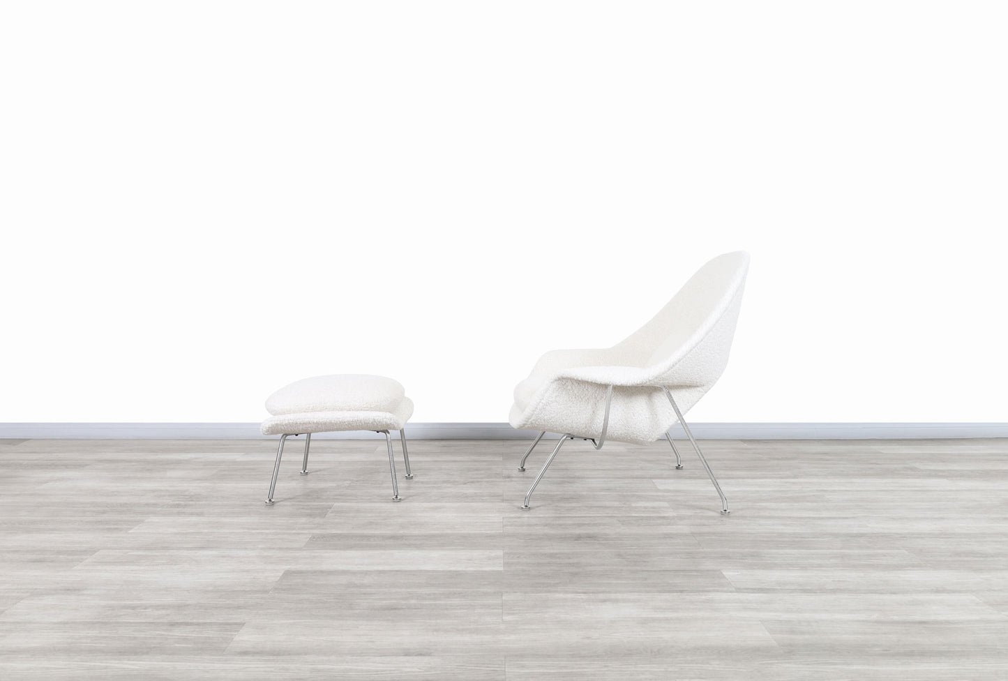 Vintage "Womb" Boucle Chair and Ottoman by Eero Saarinen for Knoll