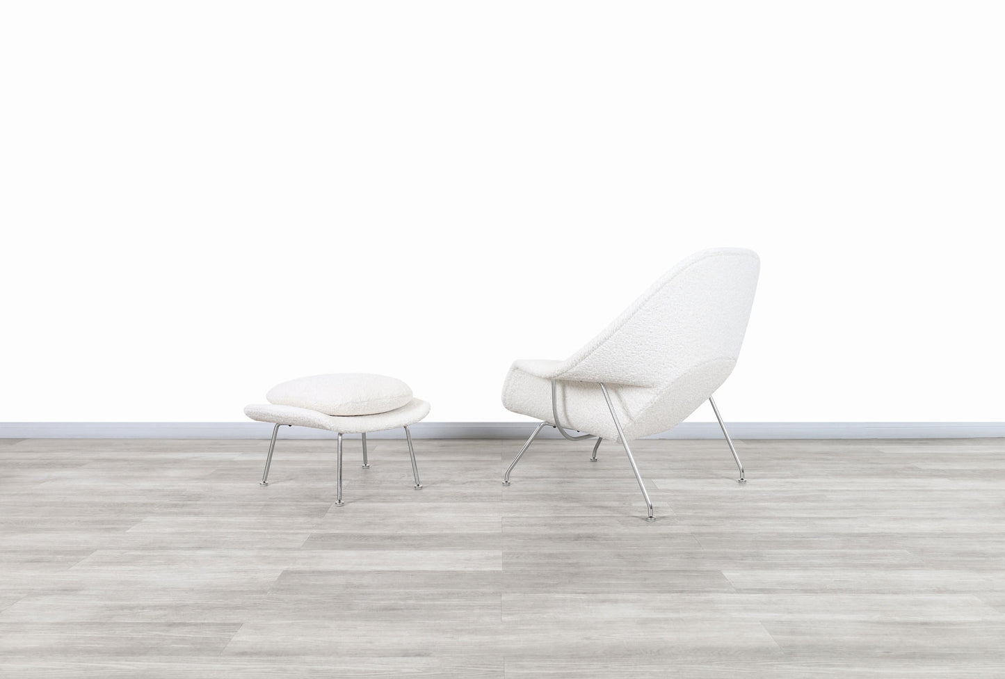 Vintage "Womb" Boucle Chair and Ottoman by Eero Saarinen for Knoll