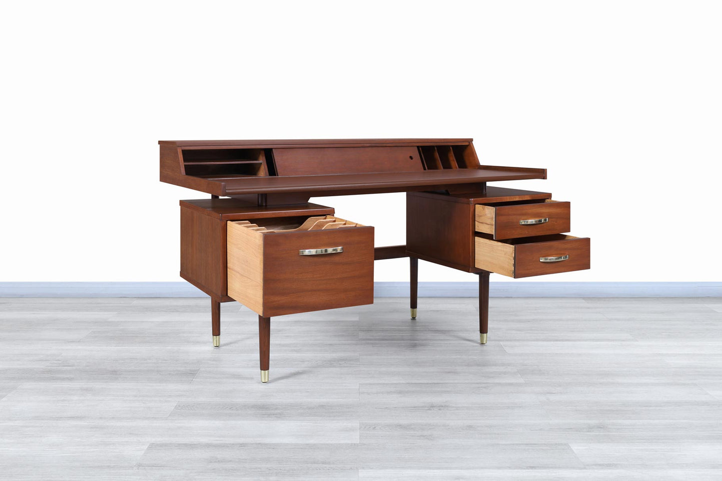 Mid-Century "Biscayne" Floating Top Walnut Desk by Drexel