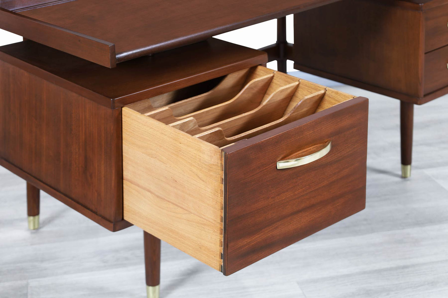 Mid-Century "Biscayne" Floating Top Walnut Desk by Drexel