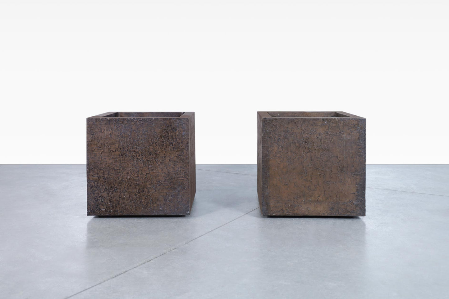 Vintage Bronze Resin Square Planters by Forms and Surfaces