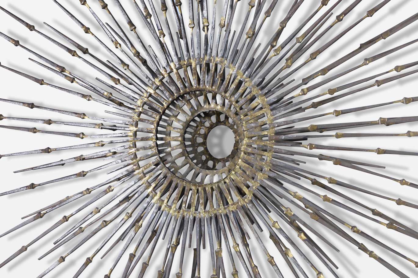 Vintage Brutalist “Starburst” Metal Wall Sculpture by A. Duerst, Signed