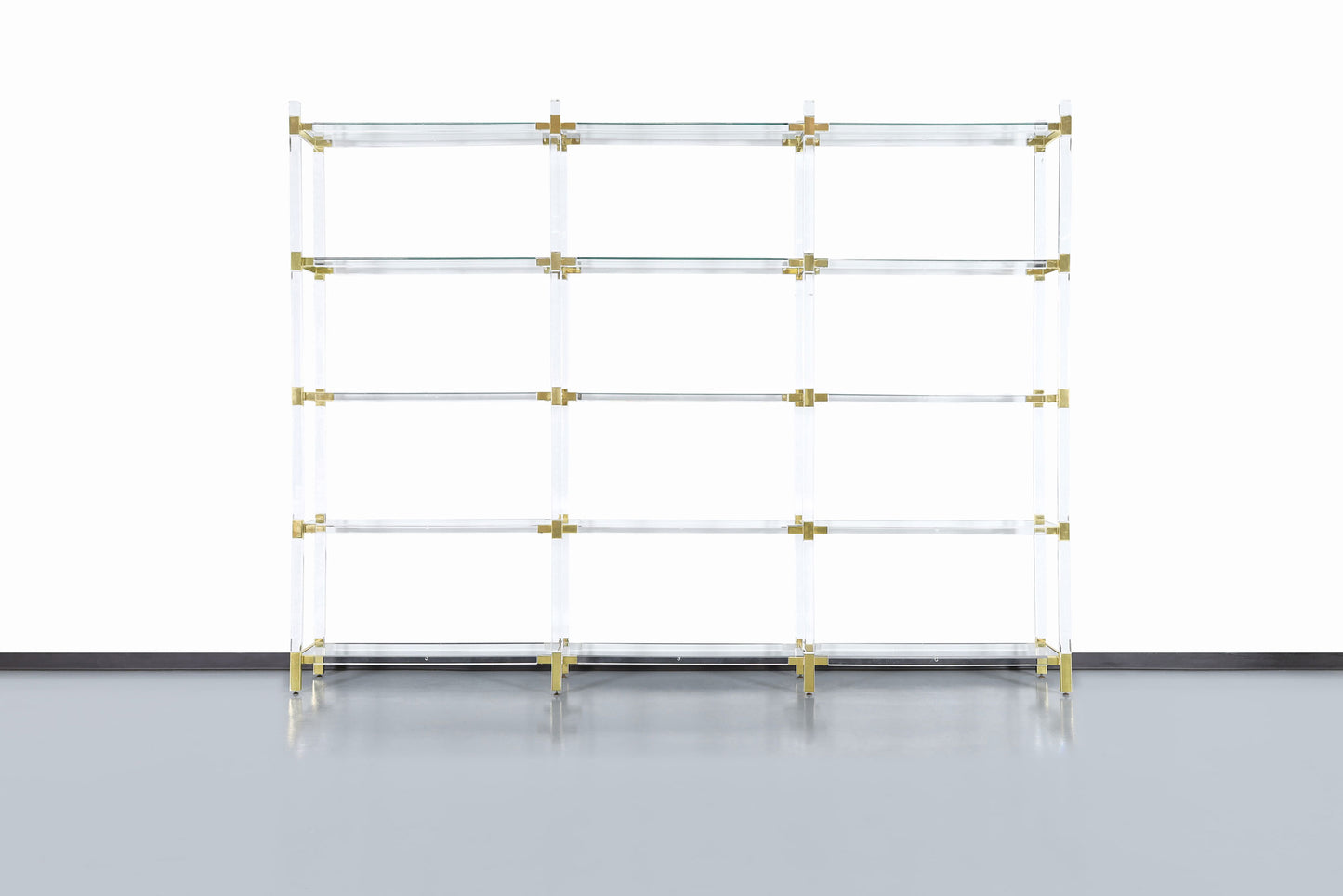 Vintage Custom Shelving Unit in Lucite and Brass by Charles Hollis Jones