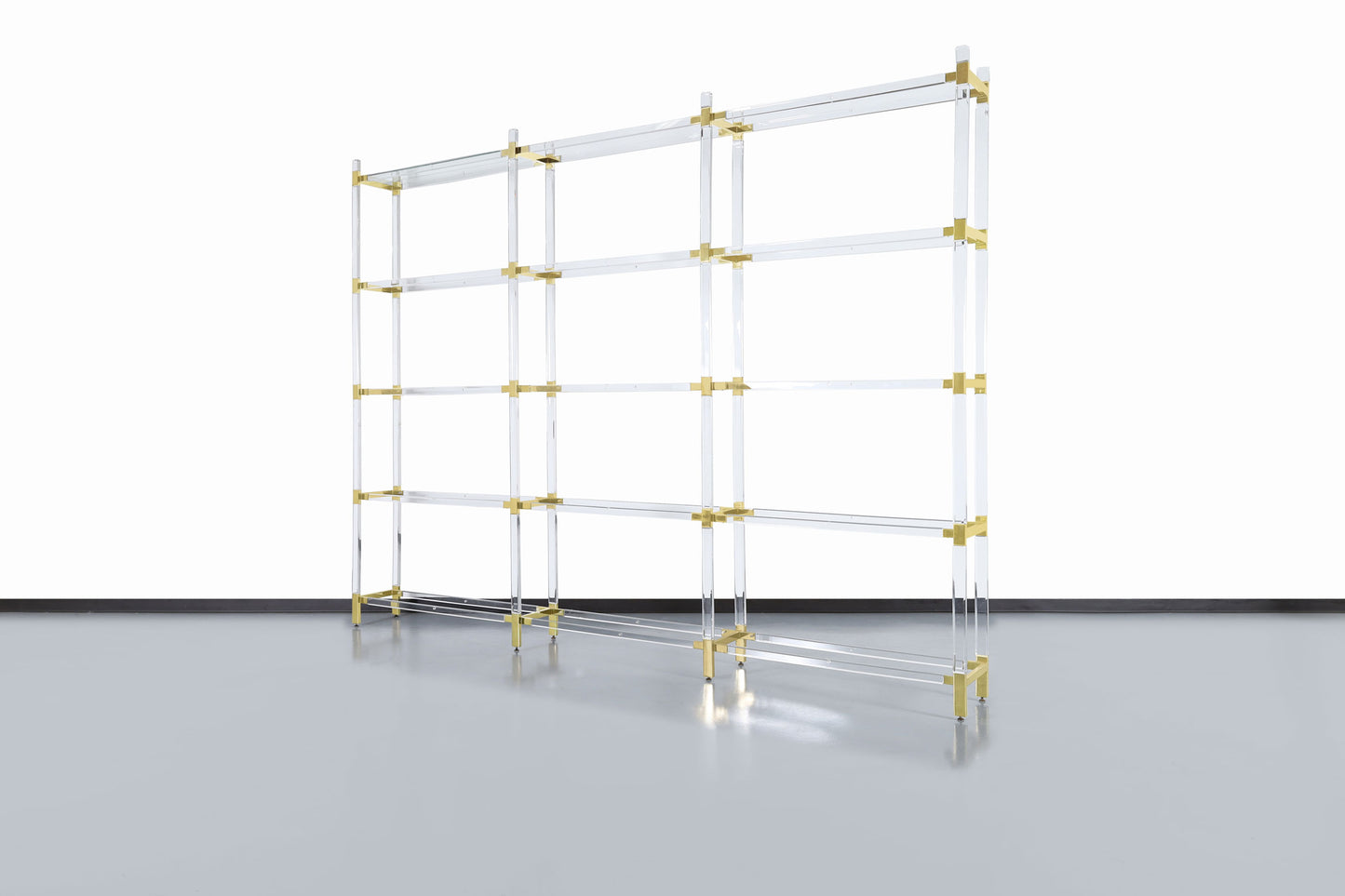Vintage Custom Shelving Unit in Lucite and Brass by Charles Hollis Jones