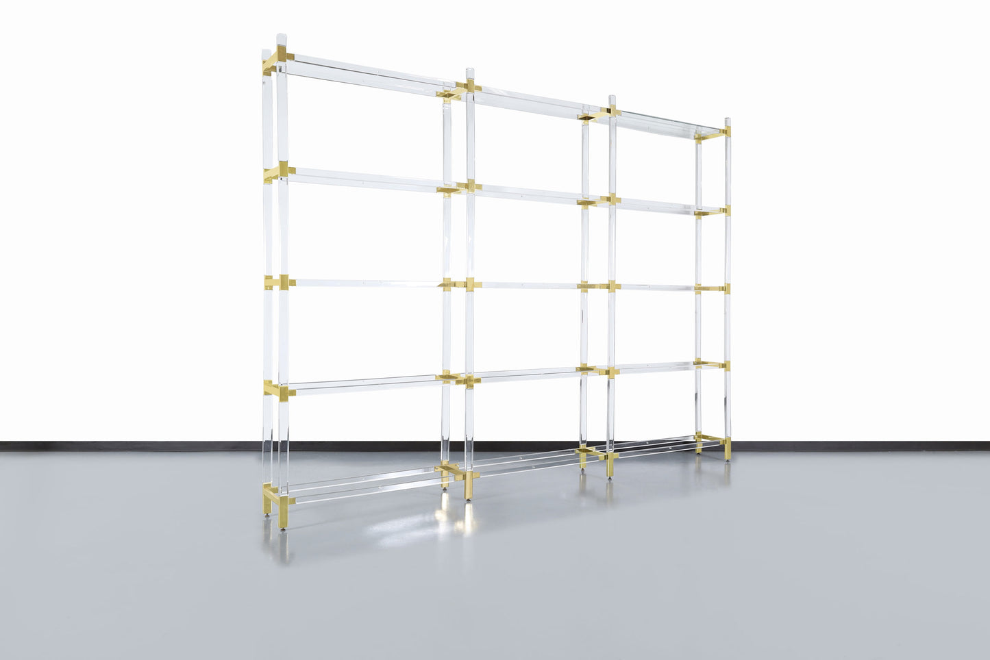 Vintage Custom Shelving Unit in Lucite and Brass by Charles Hollis Jones